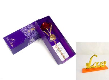 24K Luminous Color Gold Rose Flower Set (Option: Red purple gift with base)