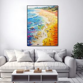 Joyful Coast Modern Blue Seascape Hand Painted Oil Painting Living Room Wall Decor Art Abstract Wall Art Custom Artwork Impressionist Art Unique (Style: 1, size: 90x130cm)