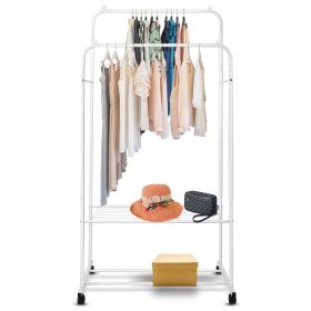 Garment Hanging Rack Clothing Hanging Rail Pillow Shoe Display Organizer Stand Rolling Wheel Clothes Organizer (Color: White)