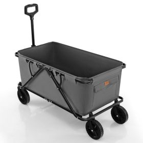 Collapsible Folding Wagon Cart with Adjustable Handlebar (Color: Gray)